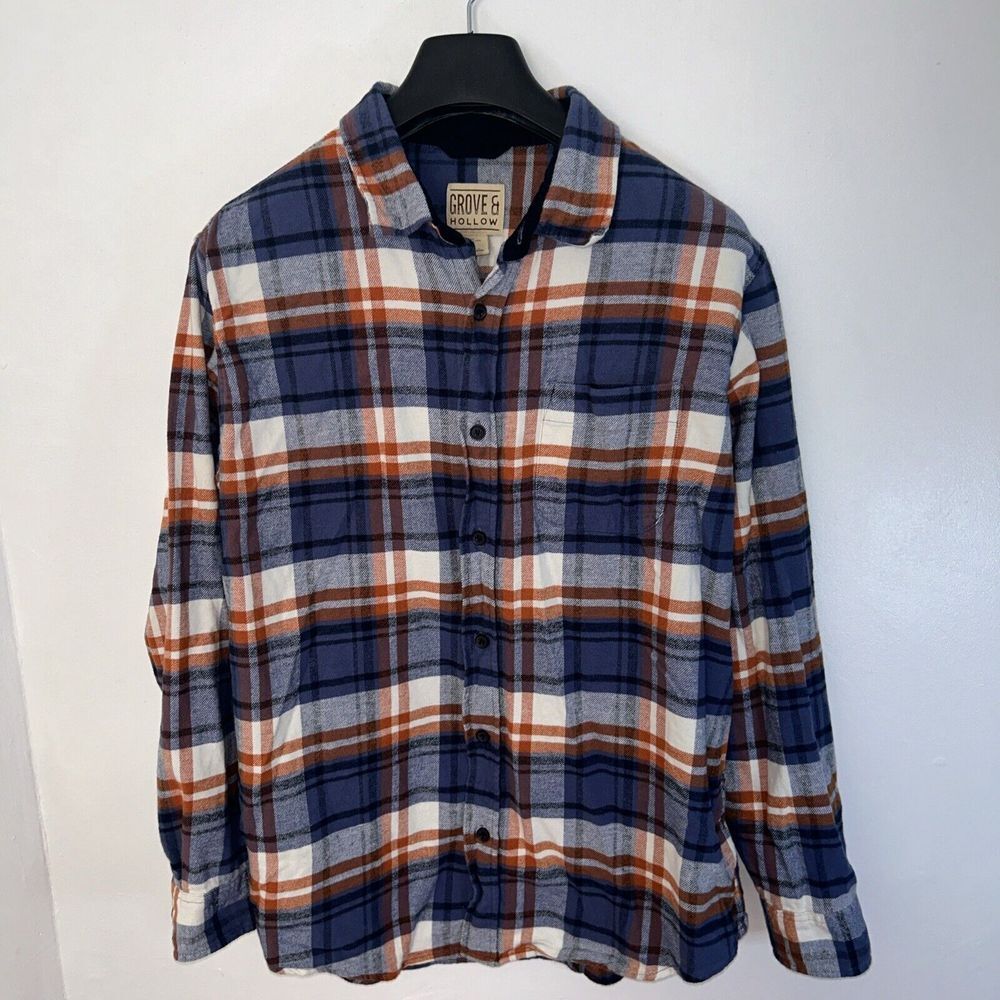 Grove Hollow Shirt Mens Extra Large Button Up Orange Blue Preppy Casual Adult